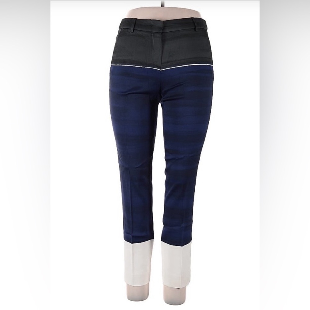 EUC Fab SPORTMAX by Max Mara Silky Colorblock Slim Trousers 14 Black/Blue/Ivory